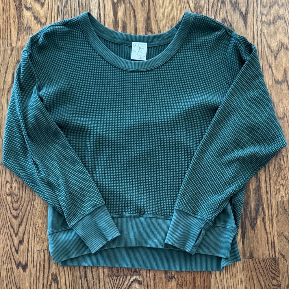 Women's Green Waffle Knit Sweater